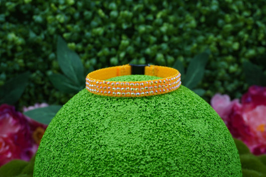 Yellow Diamond Glow: Handmade Yellow Rhinestone Cat Collar – Bright Sparkly Kitten Collar with Rhinestones & Breakaway