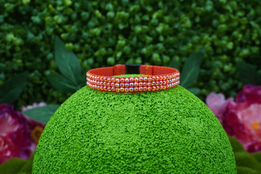 Jasper Fury: Handmade Orange Rhinestone Cat Collar – Unique Rhinestone Cat Collar with Secure Breakaway Clasp