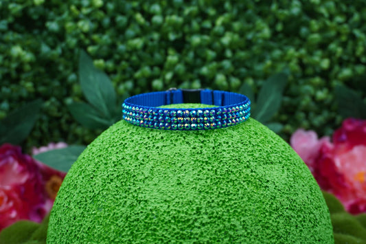 Blue Diamond Bliss: Handmade Blue Rhinestone Cat Collar – Elegant Sparkly Cat Collar with Breakaway Buckle for Safety