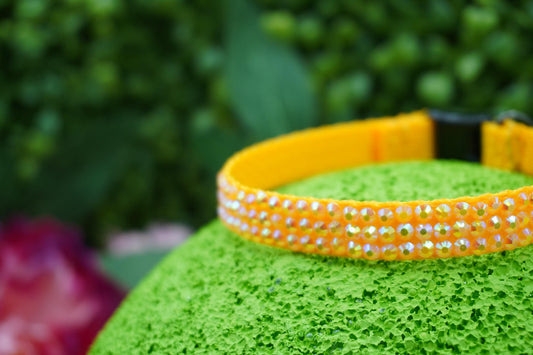 Yellow Diamond Glow: Handmade Yellow Rhinestone Cat Collar – Bright Sparkly Kitten Collar with Rhinestones & Breakaway
