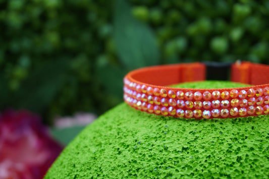 Jasper Fury: Handmade Orange Rhinestone Cat Collar – Unique Rhinestone Cat Collar with Secure Breakaway Clasp
