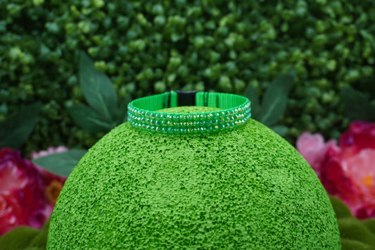 Emerald Envy: Handmade Green Rhinestone Cat Collar – Stylish Rhinestone Cat Collar with Secure Breakaway Closure