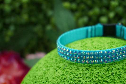 Aquamarine Dream: Handmade Light Blue Rhinestone Cat Collar – Trendy Rhinestone Kitten Collar with Safe Breakaway