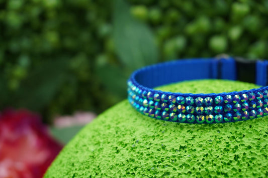Blue Diamond Bliss: Handmade Blue Rhinestone Cat Collar – Elegant Sparkly Cat Collar with Breakaway Buckle for Safety