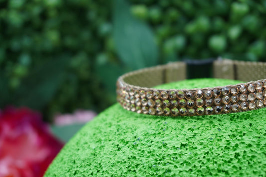 Brown Diamond Brilliance: Handmade Beige Rhinestone Cat Collar – Neutral-Tone Fancy Cat Collar with Safety Breakaway