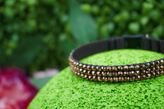 Smokey Quartz Twinkle: Handmade Brown Rhinestone Cat Collar – Chic Sparkly Cat Collar with Rhinestones & Safety Buckle